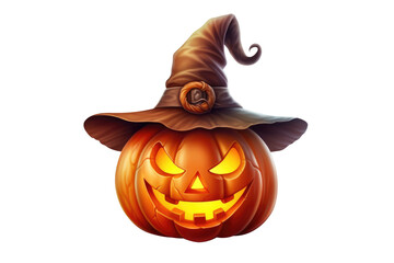 Halloween pumpkin wearing witch hat isolated. Generative AI