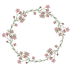 Watercolor wreath illustration with flowers.