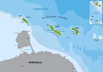 Aruba and Netherlands Antilles physical map