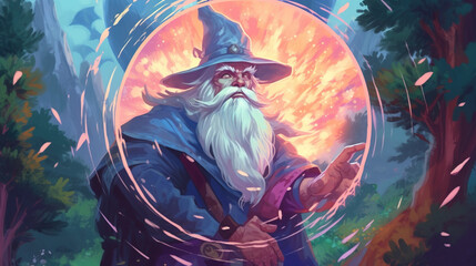 A wizard creating a magical shield to protect themselves from harm . Fantasy concept , Illustration painting.