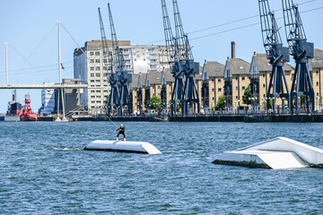 London, UK, 4 June  2023: London Royal Docks water-sports centre, Newham, London

