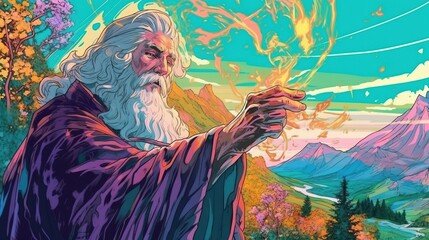 A wizard creating a powerful illusion to deceive their enemies . Fantasy concept , Illustration painting. - obrazy, fototapety, plakaty
