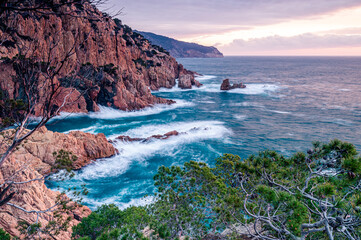 Colorful sunrise at the sea coastline