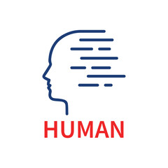 blue linear human logo isolated on white. stroke flat trend modern simple geometric logotype graphic art minimal design. concept of visual identity of leadership or worker or user interface element