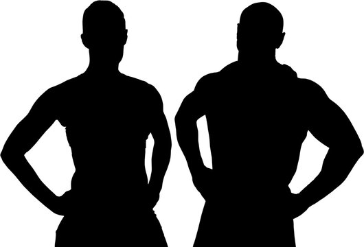 Digital png silhouette image of male and female sports people on transparent background