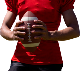 Digital png photo of mid section of biracial female rugby player on transparent background