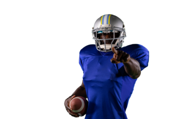 Digital png photo of african american rugby player on transparent background