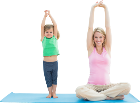 Digital png photo of caucasian mother and son practising yoga on transparent background