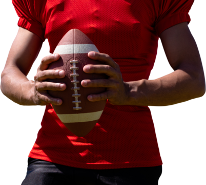 Digital png photo of mid section of biracial female rugby player on transparent background - Powered by Adobe