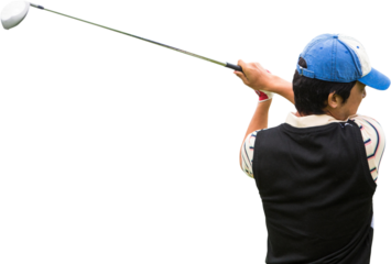 Digital png photo of asian golfer during game on transparent background