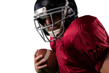 Digital png photo of caucasian rugby player on transparent background