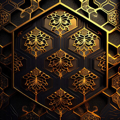 Black & Gold Hexagon Pattern, Bee inspired