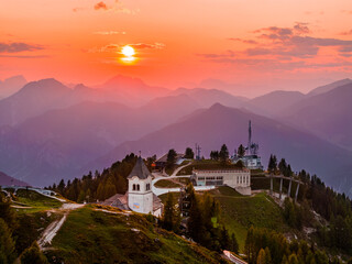 Amazing Sunset on the top of Monte Lussari in Tarvisio Italy