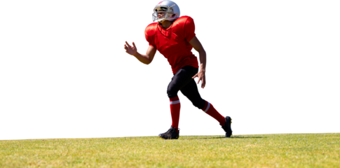 Digital png photo of african american rugby player running on transparent background