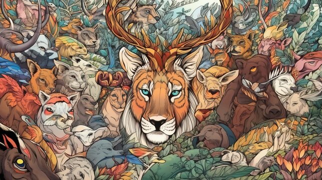 Abundant wildlife reserves . Fantasy concept , Illustration painting.