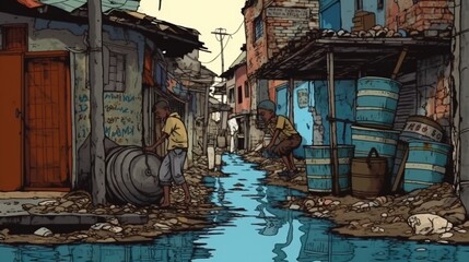 Access to clean water and sanitation concept . Fantasy concept , Illustration painting.