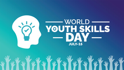 World Youth Skills Day background, banner, poster and card design template with standard color celebrated in july.