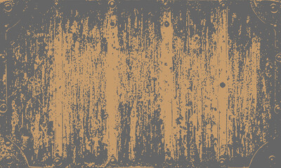 Metal shabby old surface, plate, frame. Grunge texture beige brown, gray background. Vector background