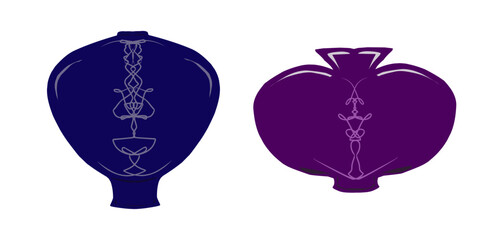 Chinese vases in flat style. Interior items. Vector set of elements for design.