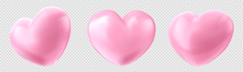 Realistic set of heart shape balloons set isolated on transparent background. Vector illustration of pink decor elements for romantic Valentine Day party. Symbol of charity, kindness © klyaksun