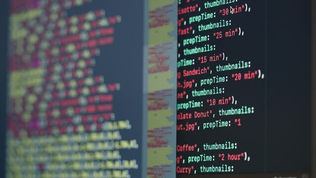 Chat AI generating Coding UX UI script code text on screen, HTML5 in editor for website development, Close up Macro of Programming code software developer. 