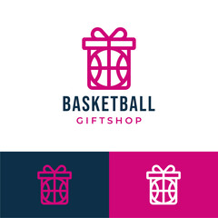 Gift box and basketball logo icon vector illustration