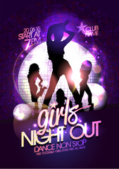 Girls night out party poster or web banner with dancing girls silhouettes