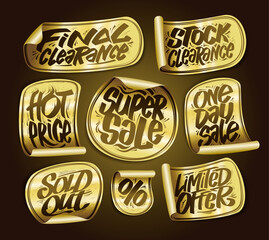 Final clearance, super sale, hot price,one day sale, limited offer - golden stickers