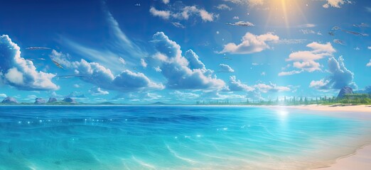 beach background & sun in the sky generative AI