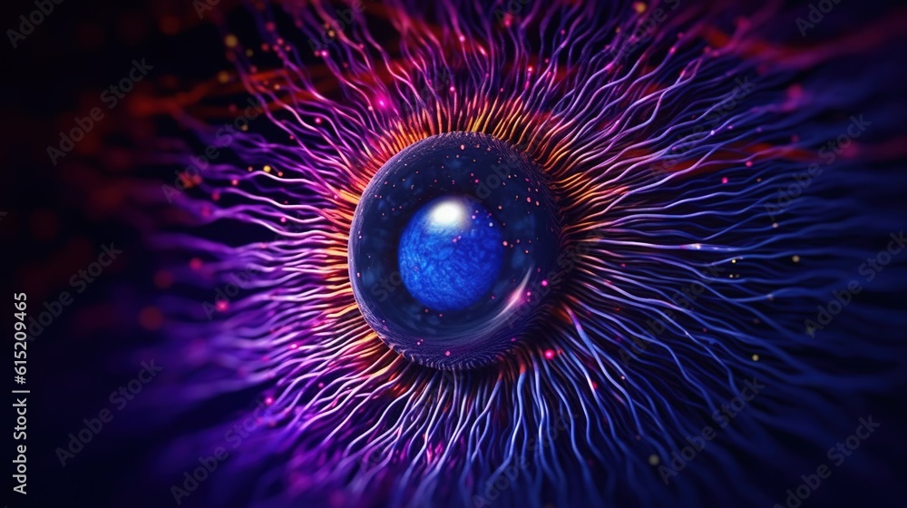 Poster eye fractal. digital eye wave lines background. generative ai