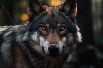 Naklejka na ściany i meble A close up of a wolf with a blurry background Generative Ai
