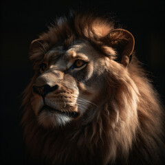 Fototapeta premium A close up of a lion's face on a black background Generative Ai