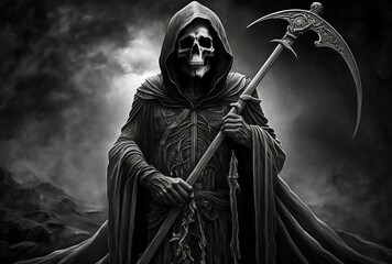 Fototapeta na wymiar Death, the grim reaper in black and white