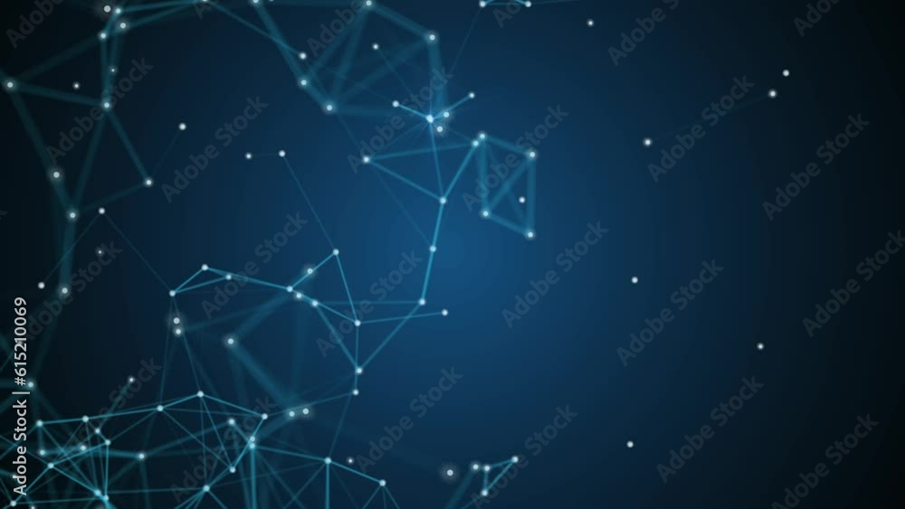 Poster dots and lines in the center blur in slow motion with a dark blue background,3d render line dot conn
