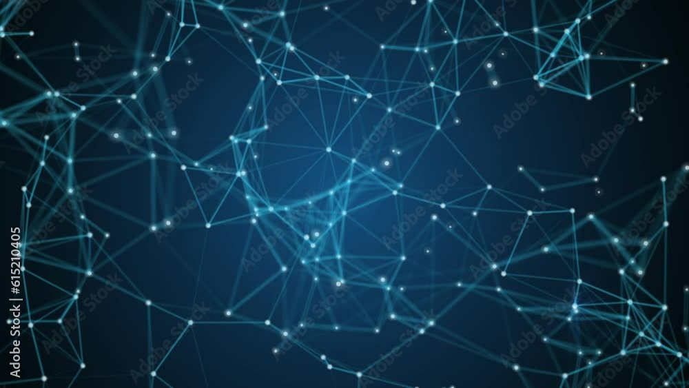 Poster dots and lines in the center blur in slow motion with a dark blue background,3d render line dot conn
