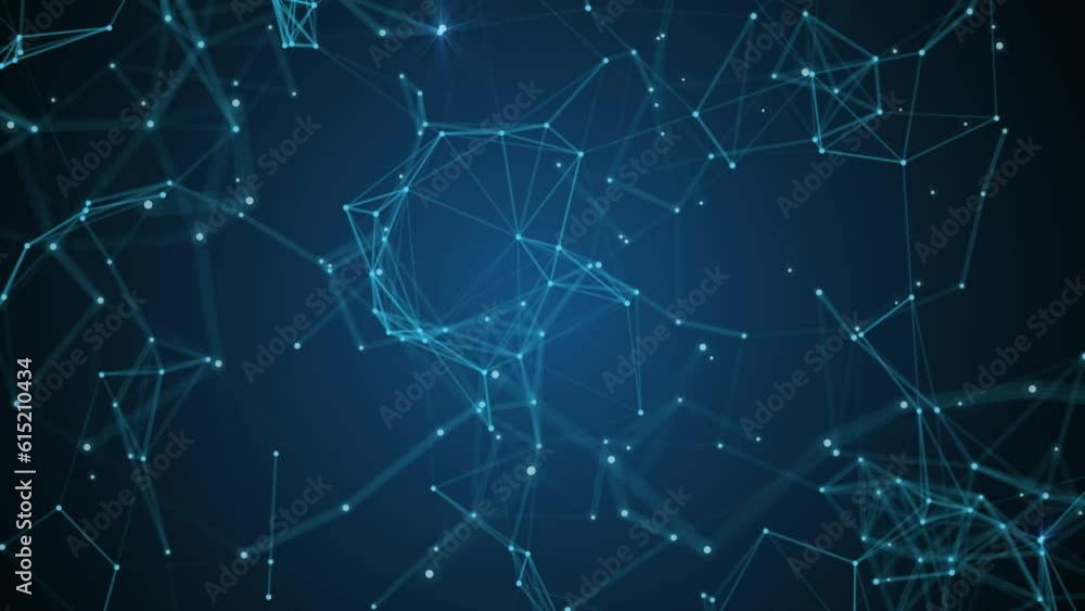 Poster dots and lines in the center blur in slow motion with a dark blue background,3d render line dot conn