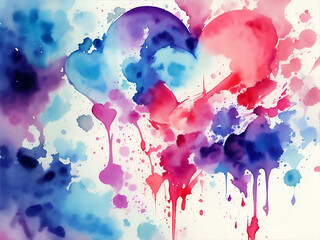 Watercolor hearts background. Love concept. AI generated illustration