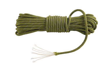 paracord isolated on white background, green tactical, cord strong, tourist, 550