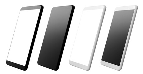 Set of lack and white smartphones, cut out