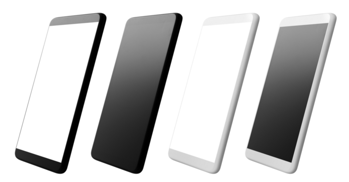 Set of lack and white smartphones, cut out