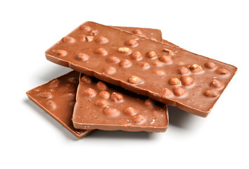 Sweet tasty chocolate with nuts on  white background