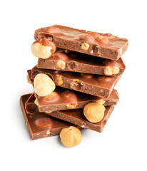 Sweet tasty chocolate with nuts on  white background