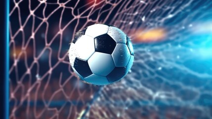Obraz premium Soccer football in Goal net, For sport concept.
