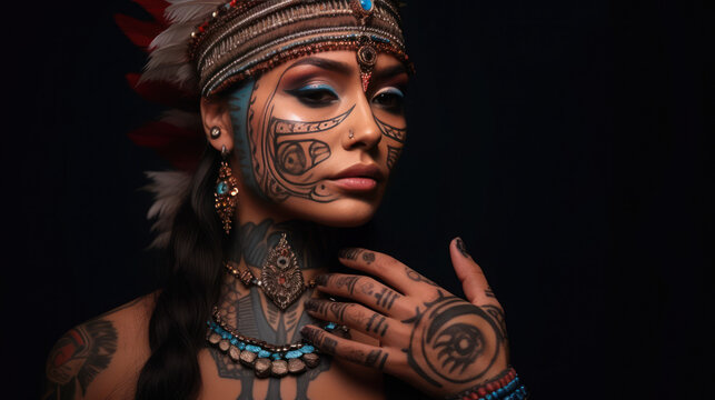Indian woman with henna tattoo 