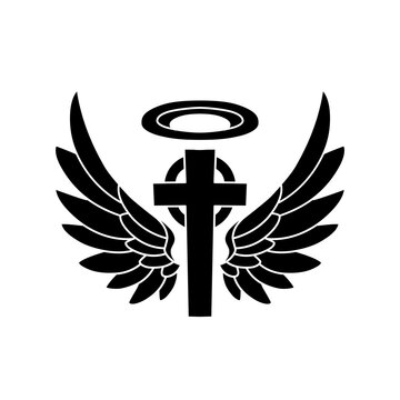 Cross with angel wings vector silhouette