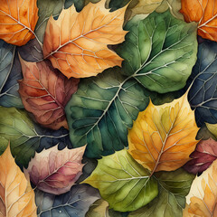 Texture, background with autumn colorful leaves. Watercolor.Ai