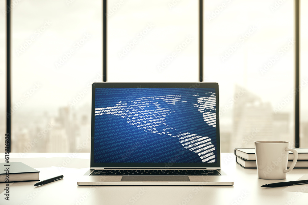 Leinwandbilder America map on modern computer monitor, big data and digital technology concept. 3D Rendering