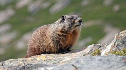 Naklejka na ściany i meble marmot in the mountains generative ai