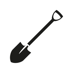 Garden shovel vector icon. Isolated black silhouette on white background.