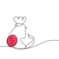 Single Line Art Vector Illustration Money Bag Icon with Arrow Representing Business Finance Crisis